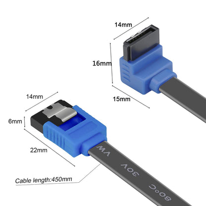 SATA Cable III, 3 Pack SATA Cable III 6Gbps 90 Degree Right Angle with Locking Latch 18 Inch for SATA HDD, SSD, CD Driver, CD Writer - Blue