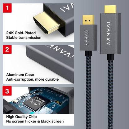 4K Displayport to HDMI Cable, Uni-Directional 4K@30Hz DP to HDMI Cable, Display Port to HDMI with Gold-Plated Braided, Display to HDMI for HDTV, Monitor, AMD, NVIDIA, Lenovo, HP, Etc - 6.6Ft