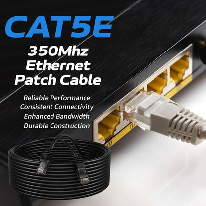 Cat5E 100FT Network Ethernet Patch Cable, 350Mhz Internet Wire, Compatible with PC, Laptop, Modem, Router, Tvs, Printer Cord, Consoles for Home and Office, Black