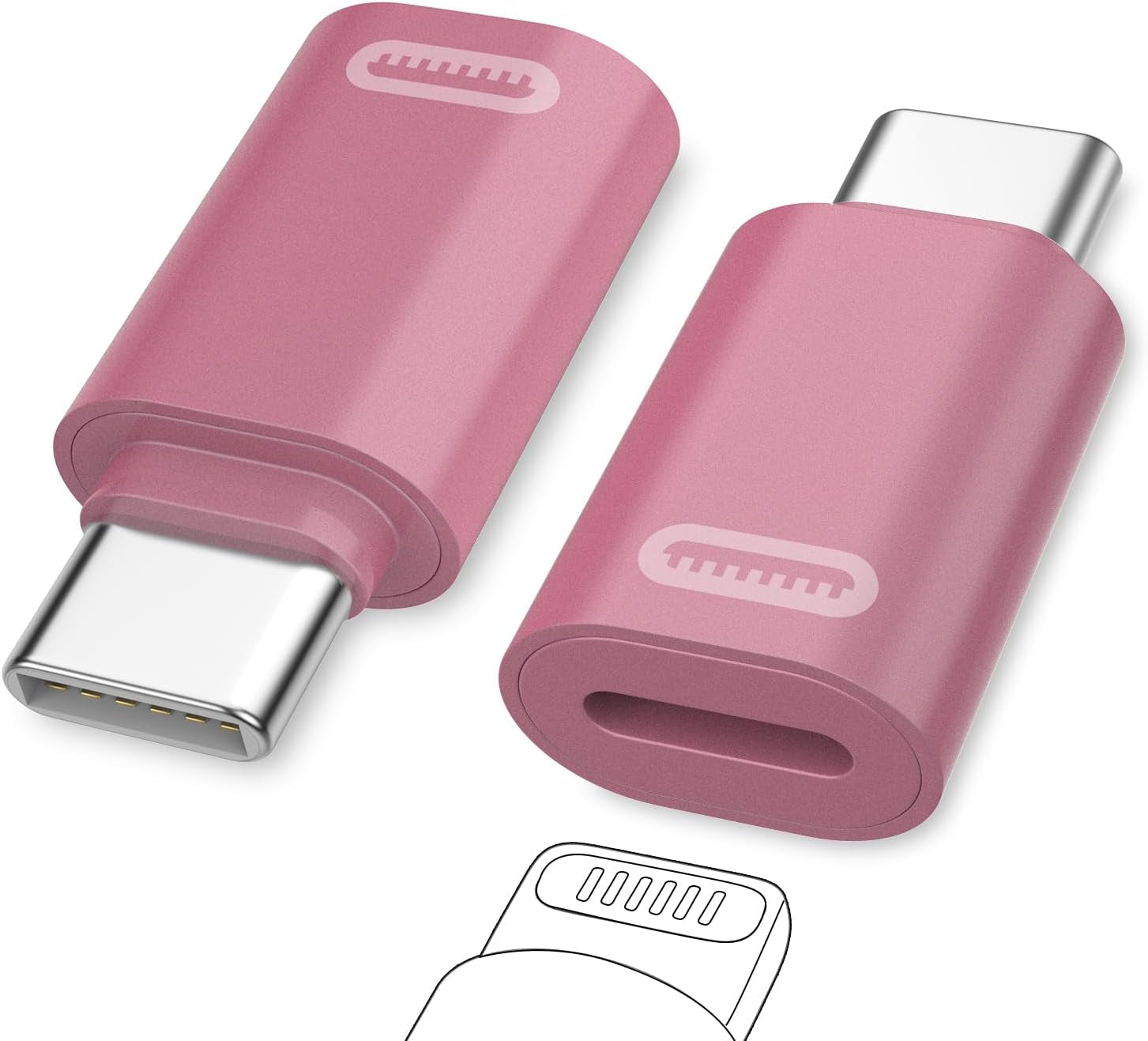 RGB Lightning Female to USB C Male Adapter, 2 Pack USB-C Male to Lightning Female Adapter for Iphone 15/15 Pro/15 Pro Max, Ipad Pro/Air,Fast Charging/Data Transfer, Not for Audio/Otg,Cherry Pink