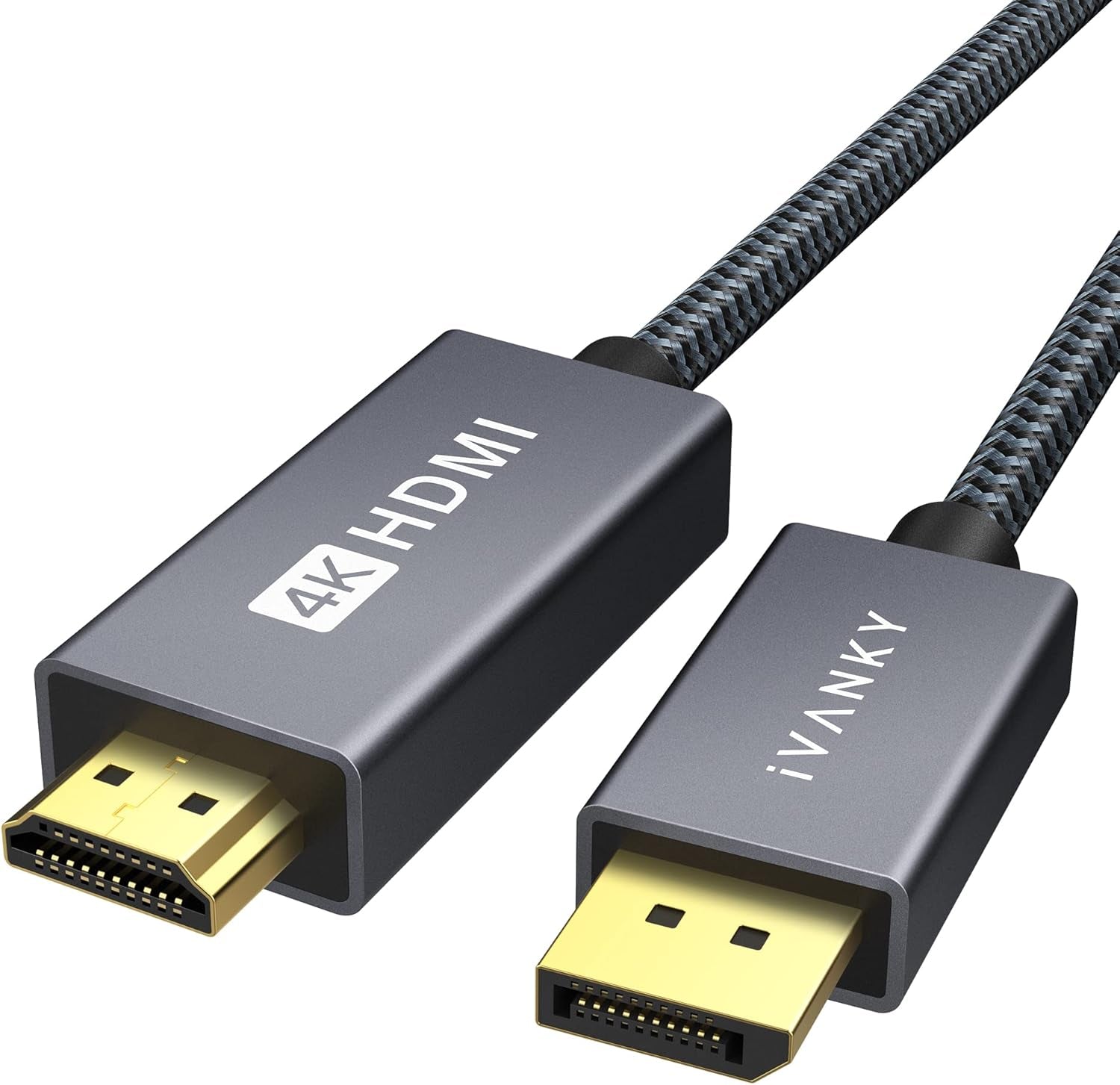 4K Displayport to HDMI Cable, Uni-Directional 4K@30Hz DP to HDMI Cable, Display Port to HDMI with Gold-Plated Braided, Display to HDMI for HDTV, Monitor, AMD, NVIDIA, Lenovo, HP, Etc - 6.6Ft