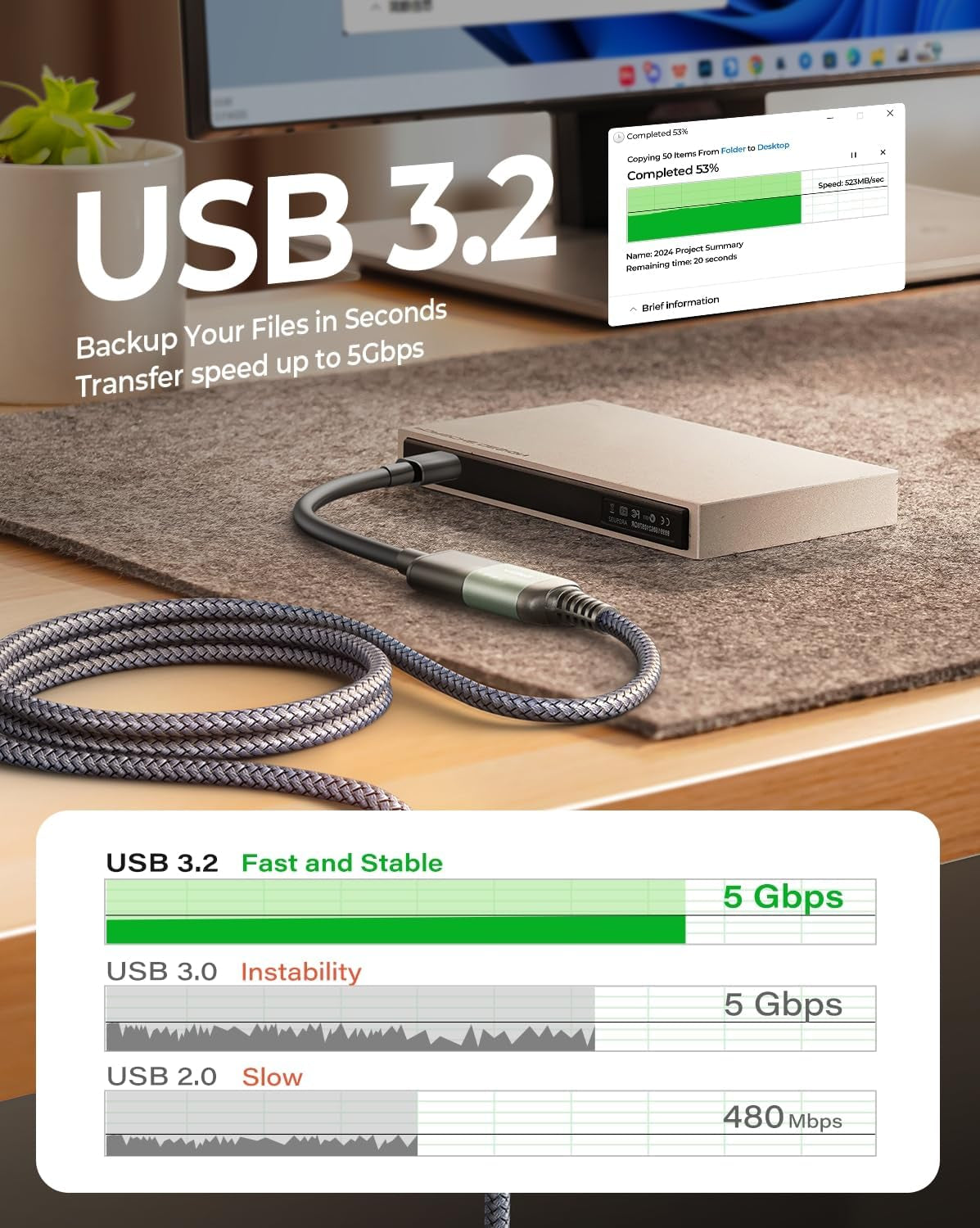 USB Extension Cable,Usb Extender,Usb 3.0 Extension Cable, Male to Female Cord High Data Transfer Compatible with Webcam,Usb Keyboard,Flash Drive,Hard Drive,Printer,10Ft,Grey