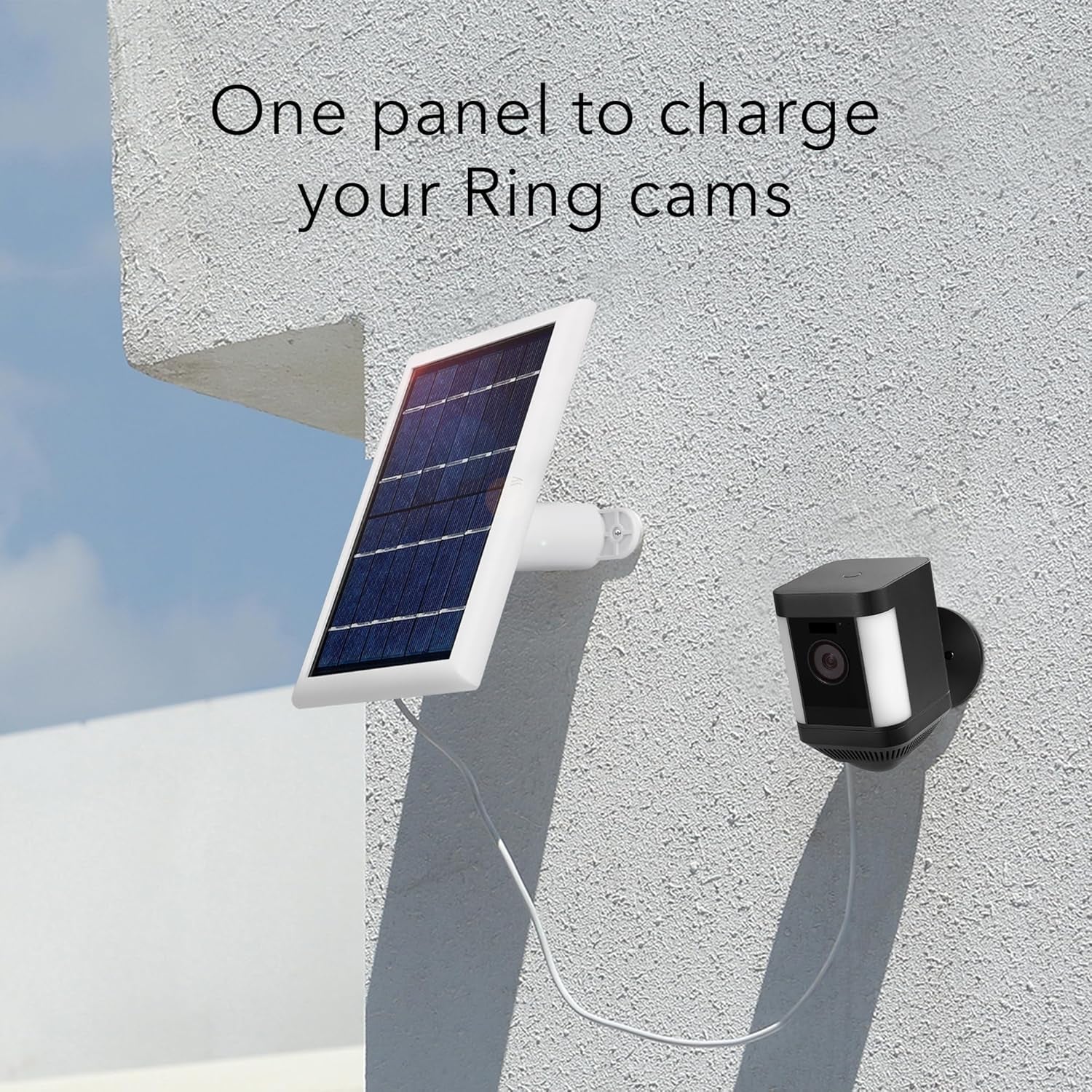 Solar Panel Compatible with Ring Spotlight Cam Plus/Pro/Battery, and Ring Stick up Cam Battery - Includes Barrel Plug with USB C Adapter - 2W 5V Charging (3 Pack, White)