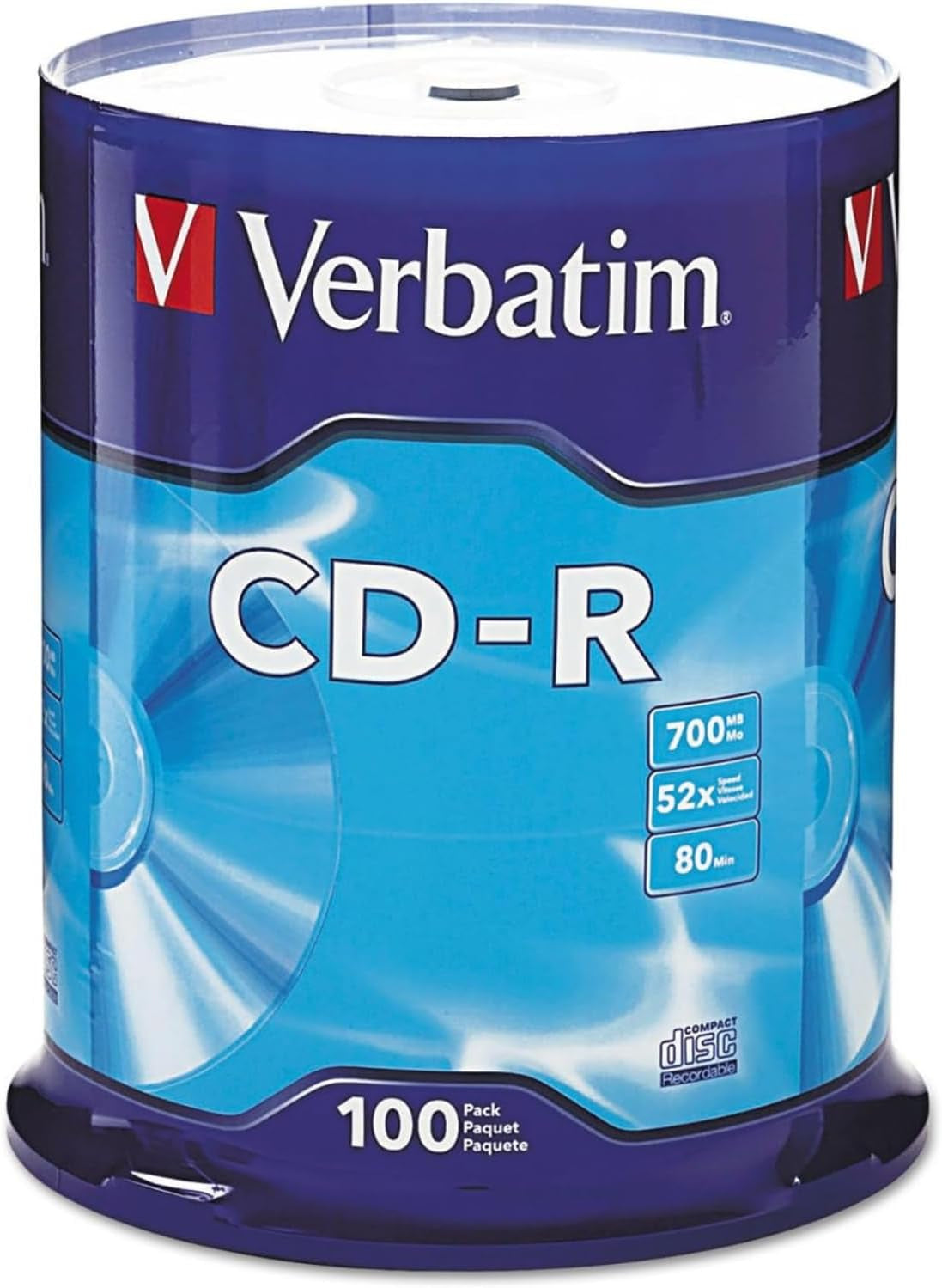 CD-R Blank Discs 700MB 80 Minutes 52X Recordable Disc for Data and Music - 100Pk Spindle,Silver