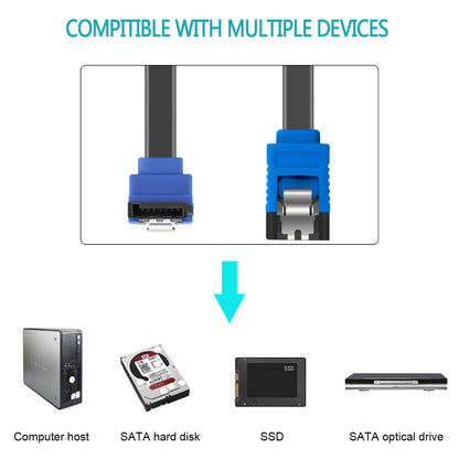 SATA Cable III, 3 Pack SATA Cable III 6Gbps 90 Degree Right Angle with Locking Latch 18 Inch for SATA HDD, SSD, CD Driver, CD Writer - Blue