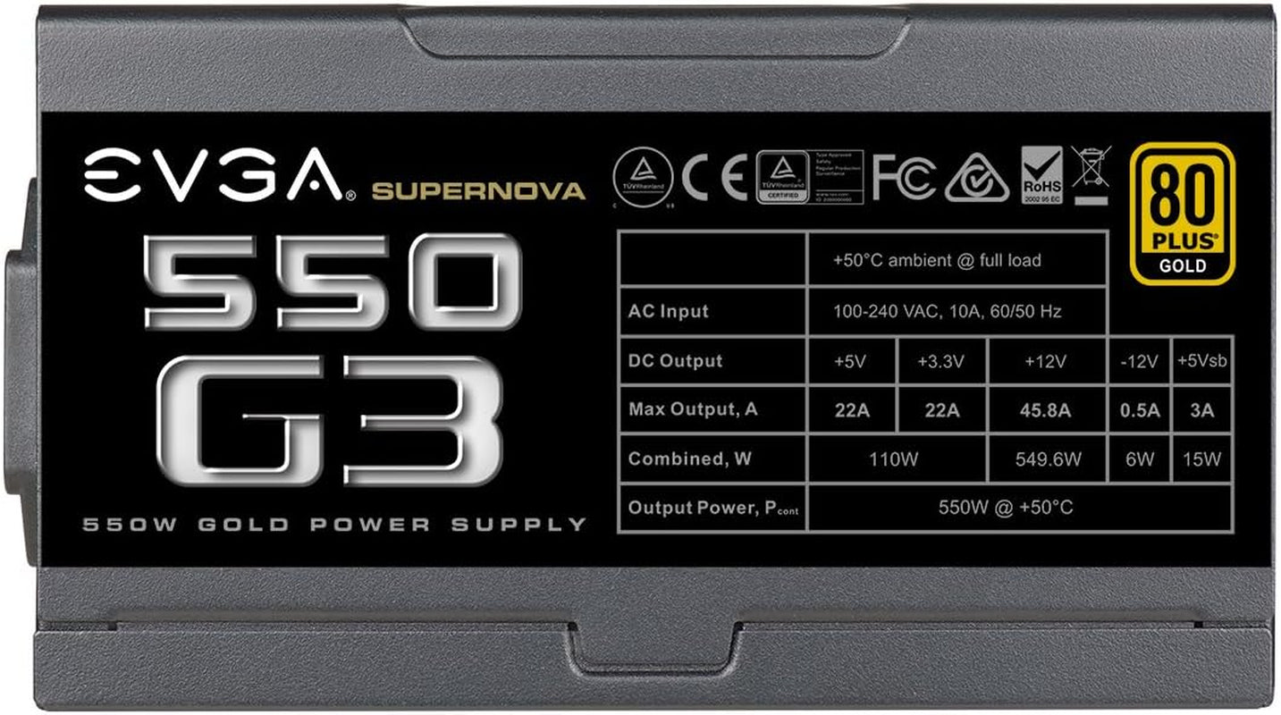 Supernova 550 G3, 80 plus Gold 550W, Fully Modular, Eco Mode with New HDB Fan, 7 Year Warranty, Includes Power on Self Tester, Compact 150Mm Size, Power Supply 220-G3-0550-Y1